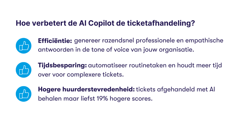 Drie voordelen van de AI Copilot in het ticketcenter.